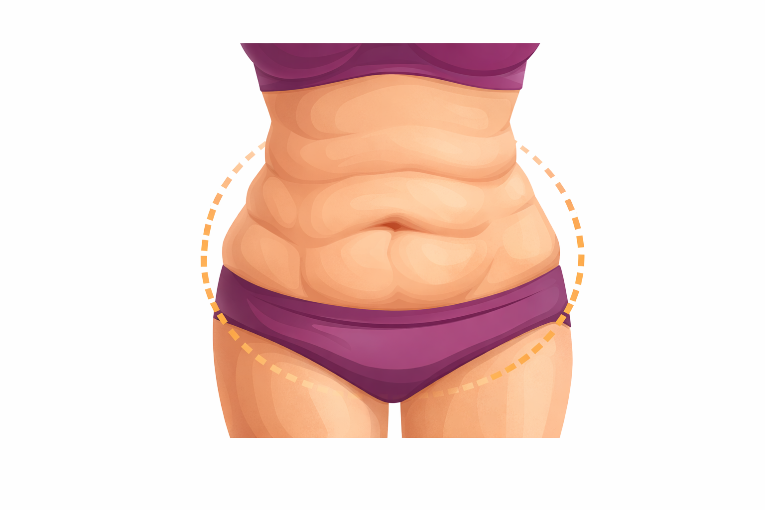 Illustrazione addome con rotolini evidenziati